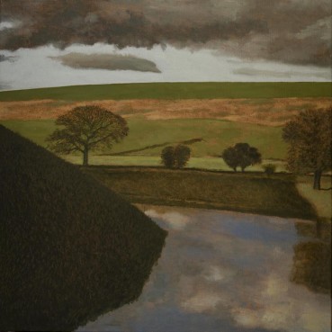 David Inshaw  Silbury Hill and Lake, 2017  Oil on canvas  61 x 61cm