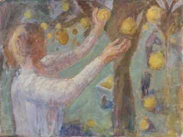 Susanna Fiennes  Reaching Quince (Landscape), 2018  Oil on canvas  61 x 81 cm