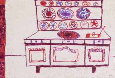 Florence Hutchings  Plates on a Dresser V, 2021  Mixed media on paper  29.5 x 42 cm