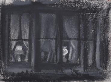 Danny Markey  Lamps in B&B Window, 1988  Conte on paper  10 x 15 cm