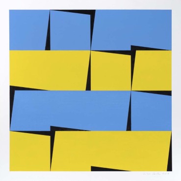 John Carter RA  Conjoined Identical Shapes, Blue and Yellow, 2019  Acrylic on paper  36 x 36cm
