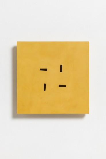 John Carter RA  Untitled Theme: Pierced Square, Yellow , 1988-90  Acrylic with marble powder on plywood  36.5 x 36.5 x 6.5cm