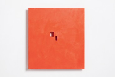 John Carter RA  Pierced Square in Red, 2008-10  Acrylic with marble powder on plywood  51 x 49 x 4cm