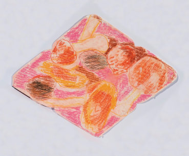 Margaret Mellis  On Pink, c.1995  Pastel and crayon on envelope  20.3 x 25.4cm