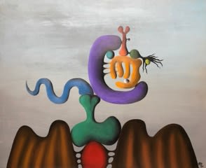 Desmond Morris  The Neoteric, 2020  Oil on board  45.5 x 55.7 cm