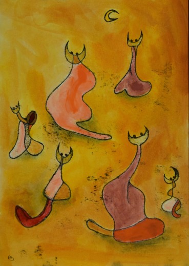Desmond Morris  Cats on Heat, 2016  Mixed media on paper  28.5 x 19.6 cm