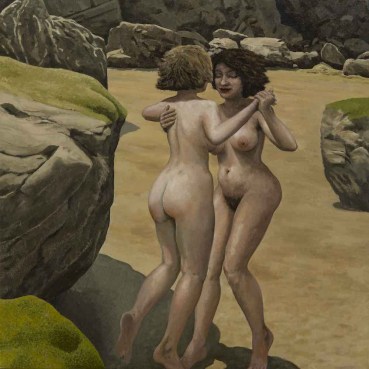 David Inshaw  Two Women Dancing on a Beach, 1993-2002  Oil on canvas  102 x 102cm