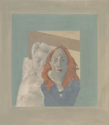 David Tindle RA  Untitled (Woman and Self-Portrait), 2005  Egg tempera and pencil on paper  32.6 x 28.5 cm