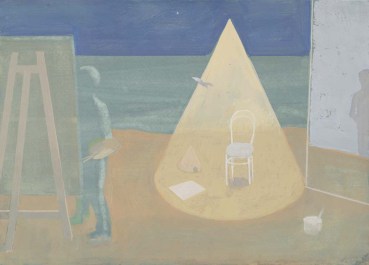 David Tindle RA  Artist and Model by the Sea, 2013  Egg tempera on paper  25 x 34.2 cm