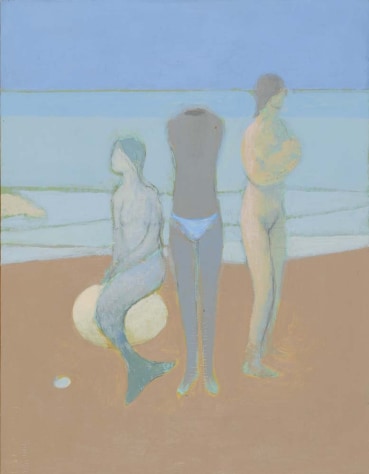 David Tindle RA  Study - Mermaid, Mannequin and Mother, 2016  Egg tempera on card  18.7 x 14.7 cm