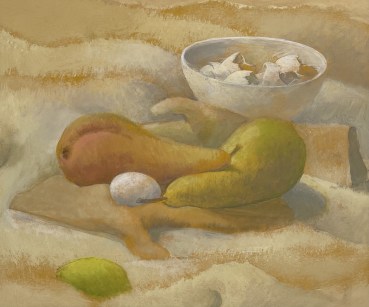 David Tindle RA  Pears and Egg Shells No. 1, 2012  Egg tempera on board  29.4 x 35 cm