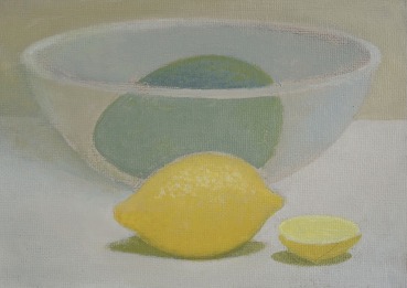 David Tindle RA  Lemon and Avocado, 2015  Oil on canvas  13 x 18 cm
