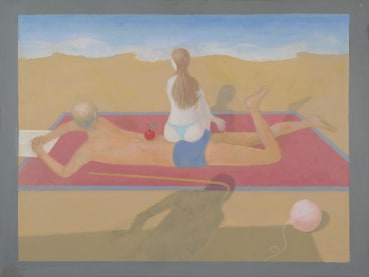 David Tindle RA  Eve, Her Father and a Passing Shadow of Her Mother, 2017  Acrylic gesso on board  45.7 x 61 cm