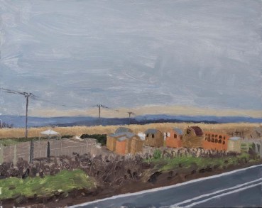 Danny Markey  Sheds by the Roadside (I), 2016  Oil on board  30.5 x 38.5 cm