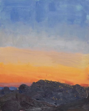 Danny Markey  Volterra Sunset, 2019  Oil on board  29.4 x 23.5 cm