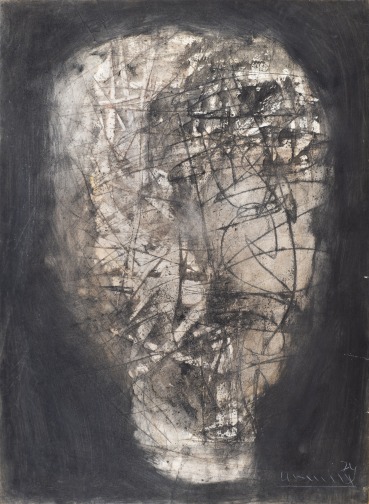 Roy Turner Durrant  Large Head (Brown Background), 1974  Mixed media on paper  76 x 55.5 cm