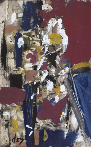 Roy Turner Durrant  Untitled with Crimson and Blue, 1957  Mixed media on paper  20.2 x 12.4 cm