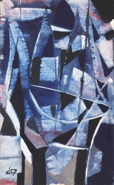 Roy Turner Durrant  Vertical Composition (Blue), 1957  Gouache on paper  20.1 x 12.5 cm