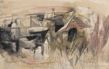 Roy Turner Durrant  Inscape: Sunset, c.1955  Mixed media on paper  12.4 x 20.2 cm