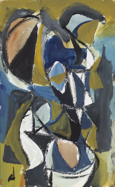Roy Turner Durrant  Composition with Blue and Yellow, c.1957  Mixed media on paper  20.2 x 12.5 cm