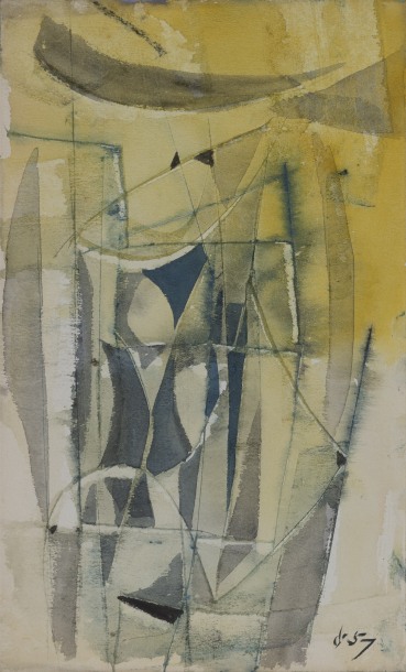 Roy Turner Durrant  Untitled with Yellow, 1957  Gouache on paper  20.2 x 12.5 cm