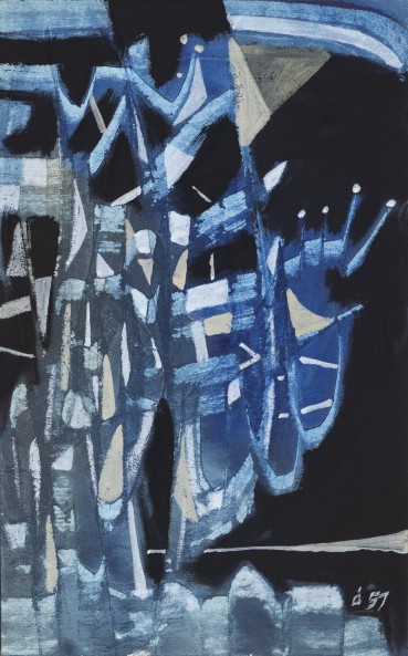 Roy Turner Durrant  Composition with Blue and Black, 1957  Gouache on paper  20.2 x 12.5 cm