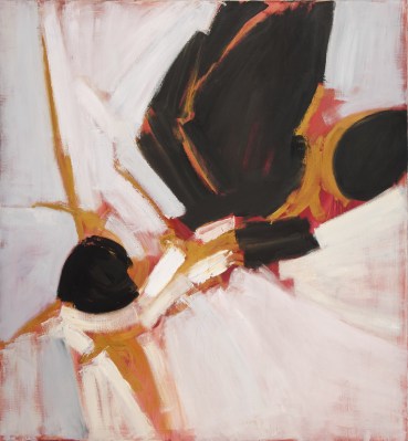 Adrian Heath  Painting - Black, White with Pink and Yellow, 1959  Oil on canvas  182 x 198 cm