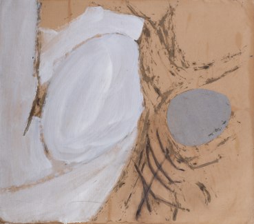 Adrian Heath  Composition with White, 1960  Mixed media and collage on brown paper on canvas  90 x 102cm