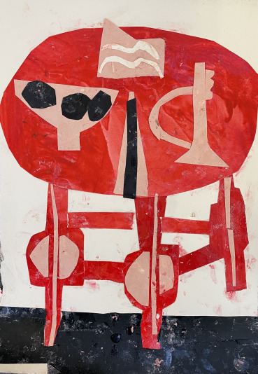 Florence Hutchings  The Table (Red), 2021  Oil bar, gouache and collage on paper  29.4 x 21cm  £700