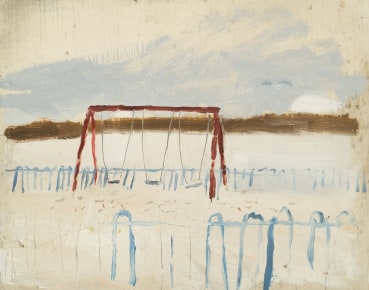 Danny Markey  Playground Swings in the Snow, 1986  Oil on board  17.3 x 21.8cm