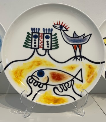 Desmond Morris  Angler, 2019  Ceramic under-glaze on bisque plate, subsequently fired  27 x 27cm  Limited edition of 30 plates  £150