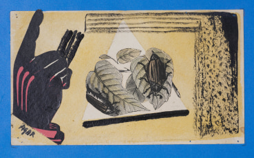 Eileen Agar RA  Beetles and Hand, 1966  Ink and collage on card  21 x 12 cm