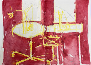 Ffiona Lewis  Studio Music Stand, 2023  Mixed media on paper, diptych  29.5 x 42 cm
