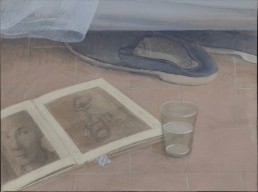 David Tindle RA  Bedside Still Life, 2004  Gouache on board  24 x 32 cm