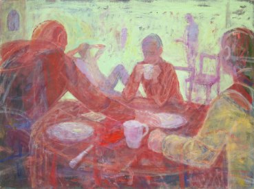 Susannah Fiennes  Teatime, 2023  Oil on canvas  68.6 x 91.5 cm
