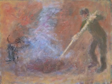 Susannah Fiennes  Winter Bonfire, 2020  Oil on board  35 x 45.7 cm