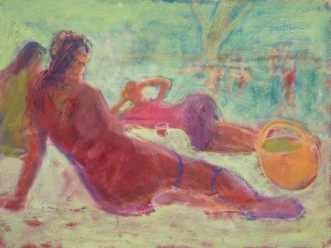 Susannah Fiennes  River Picnic Study, 2020  Oil on board  35 x 45.7 cm