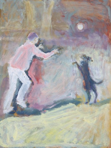 Susannah Fiennes  Throwing the Ball, 2020  Oil on board  27 x 20 cm