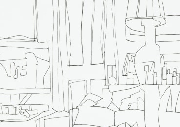Sarah Armstrong-Jones  Interior 2023, 2023  Pen and ink on paper  14.7 x 20.9 cm