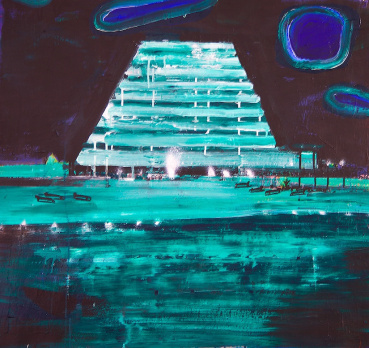Elliott Paul Emsley  Resort at Night, 2023  Acrylic on canvas  80 x 85 cm