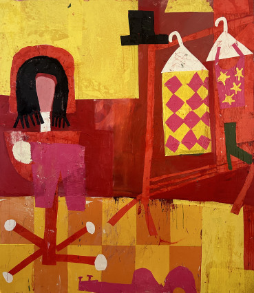 Florence Hutchings  Dressing Up, 2023  Oil paint, oil bar and collage on canvas  180 x 160 cm