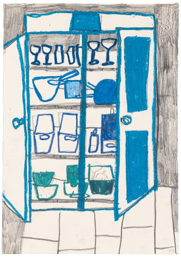 Florence Hutchings  The Kitchen Pantry, 2023  Oil pastel and pencil on paper  42.2 x 29.6 cm