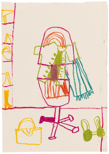 Florence Hutchings  Clothes on a Chair , 2023  Oil pastel on paper  42.3 x 29.7 cm