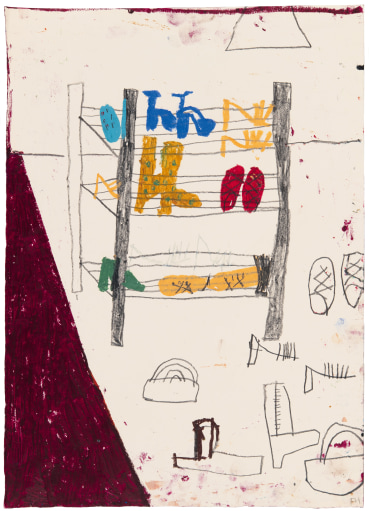 Florence Hutchings  The Shoe Rack II, 2023  Oil pastel and pencil on paper  42 x 30 cm