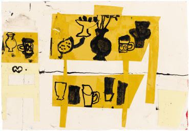 Florence Hutchings  Studio Still Life I , 2023  Collage and Indian ink on paper  29.6 x 42.3 cm