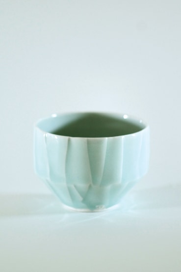Sam Chatto  Faceted Cup, 2023  Celadon glazed porcelain  7 x 9 cm