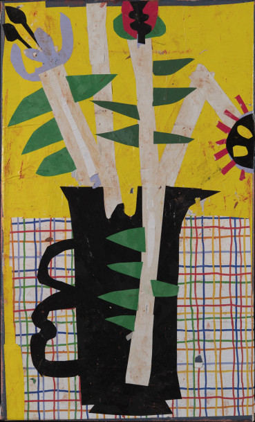Florence Hutchings  Checkered Table Cloth, 2024  Oil and collage on canvas  50 x 30 cm