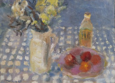 Alice Mumford  Peaches and Olive Oil, 2020  Oil on canvas  39.7 x 54.5 cm