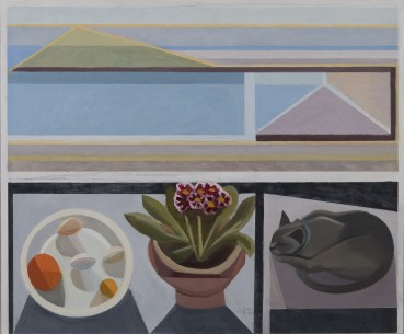 Debbie Urquhart  Cat, Still Life, St Ives Bay, 2022  Oil on board  50 x 60 cm