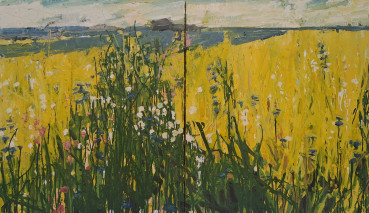 Ffiona Lewis  Meadow on Chrome Yellow, 2017  Oil on canvas (diptych)  70 x 120 cm